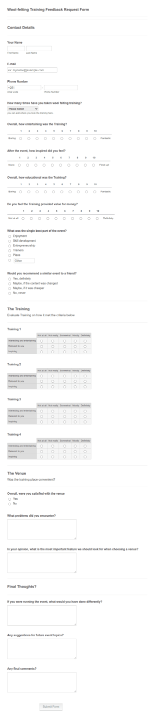 Wool Felting Training Survey Form Template