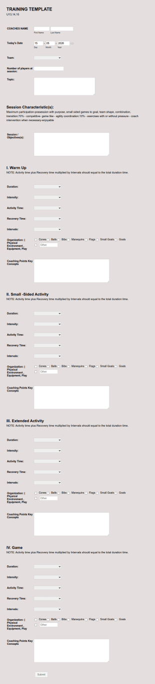 Training Template ( U13 U15 )