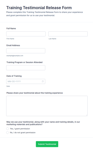 Training Testimonial Release Form Template
