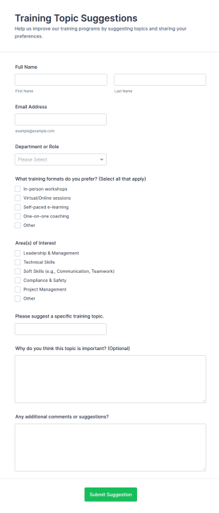 Training Topic Suggestions Form Template