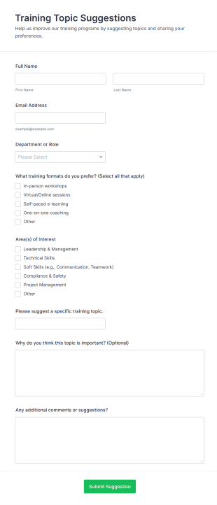 Training Topic Suggestions Form Template