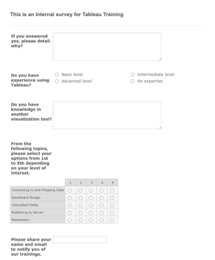 Training User Interest Survey Form Template