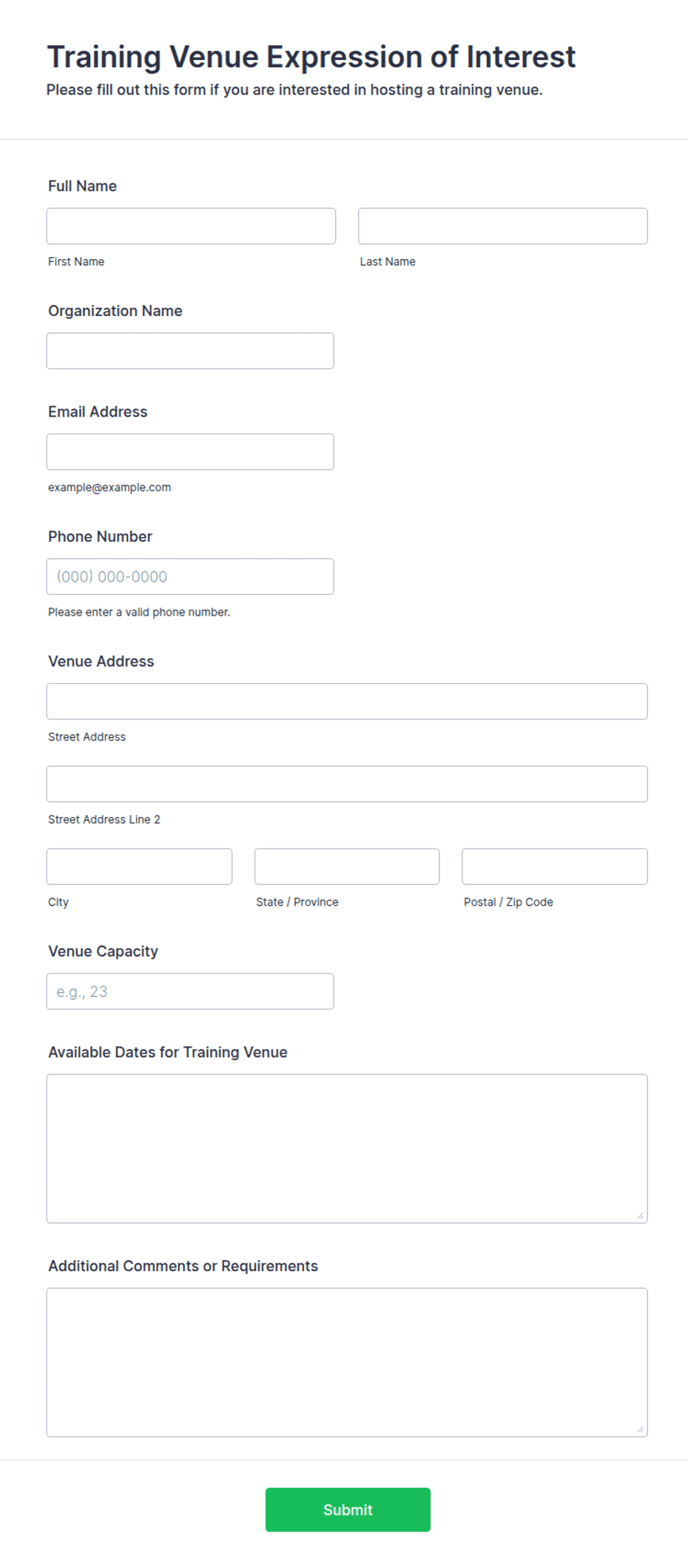 Training Venue Expression of Interest Form Template | Jotform
