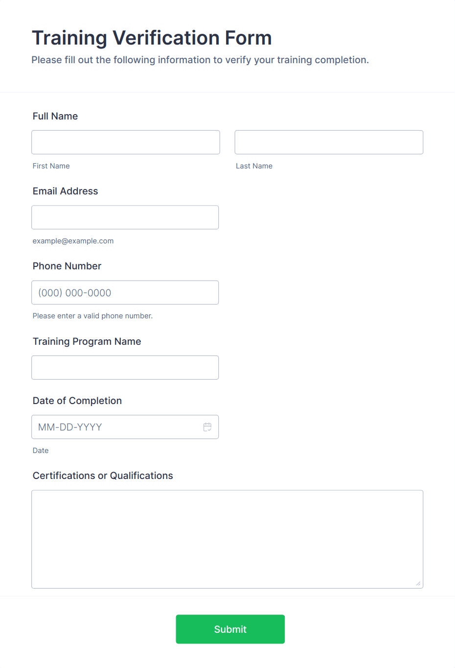 Training Verification Form Template | Jotform