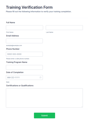Training Verification Form Template