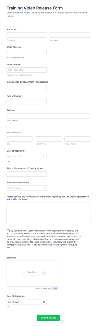 Training Video Release Form Template