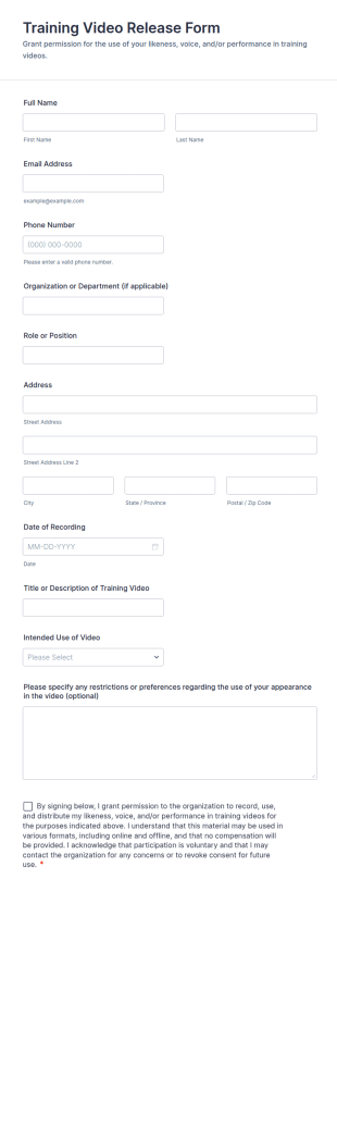 Training Video Release Form Template