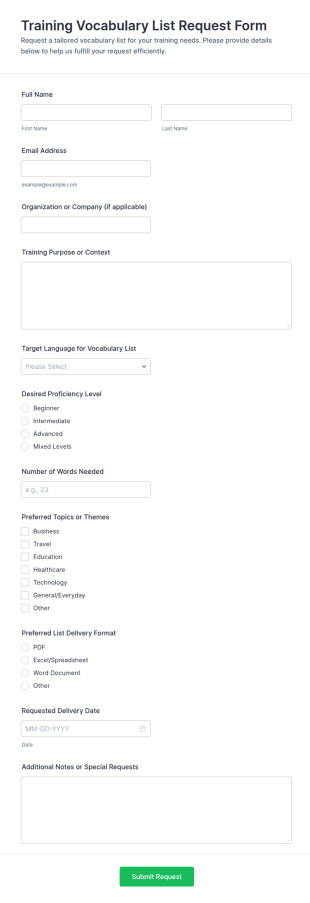 Training Vocabulary List Request Form Template