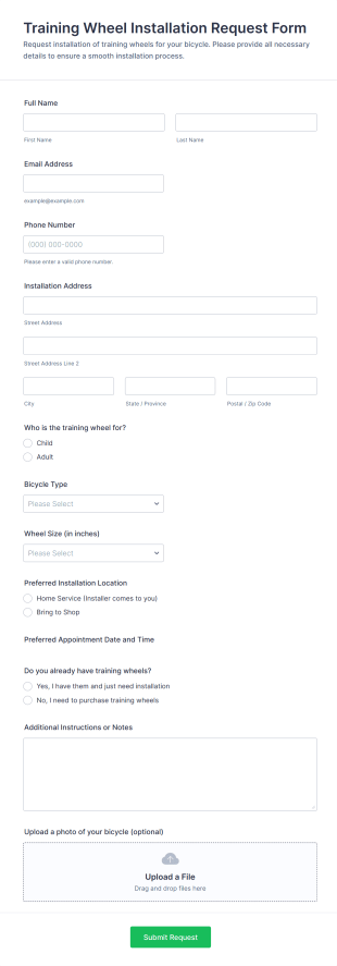 Training Wheel Installation Request Form Template
