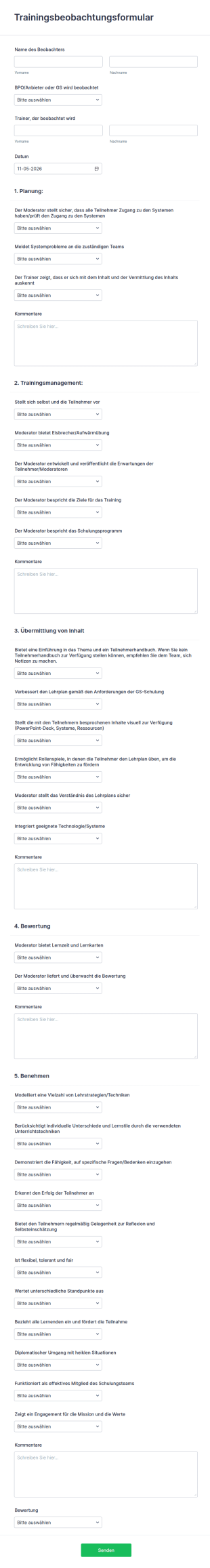 Trainingsbeobachtungsformular