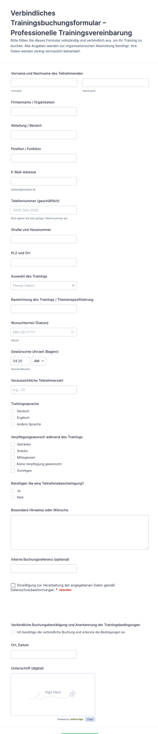 Trainingsbuchungsvereinbarung Formular