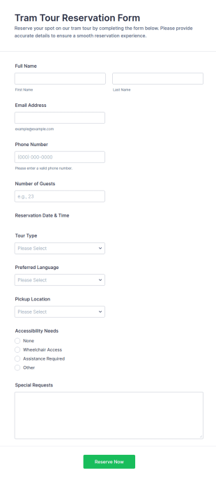 Tram Tour Reservation Form Template