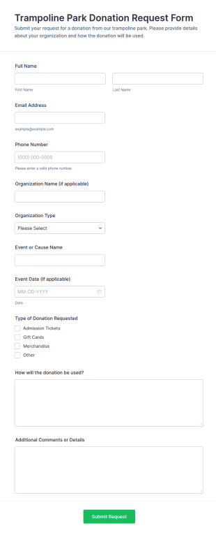 Trampoline Park Donation Request Form Template