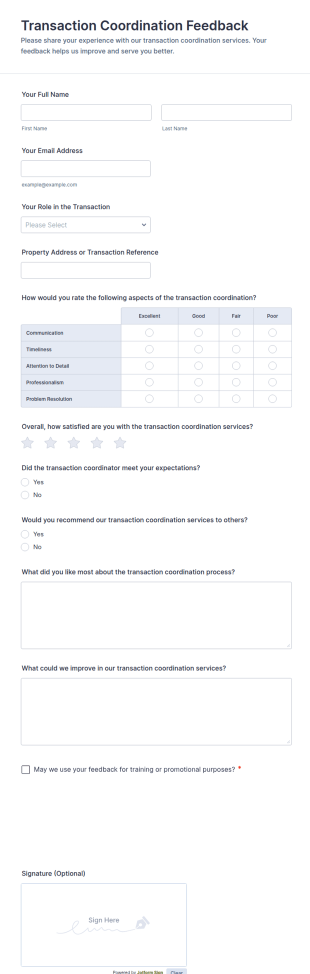 Transaction Coordination Feedback Form Template