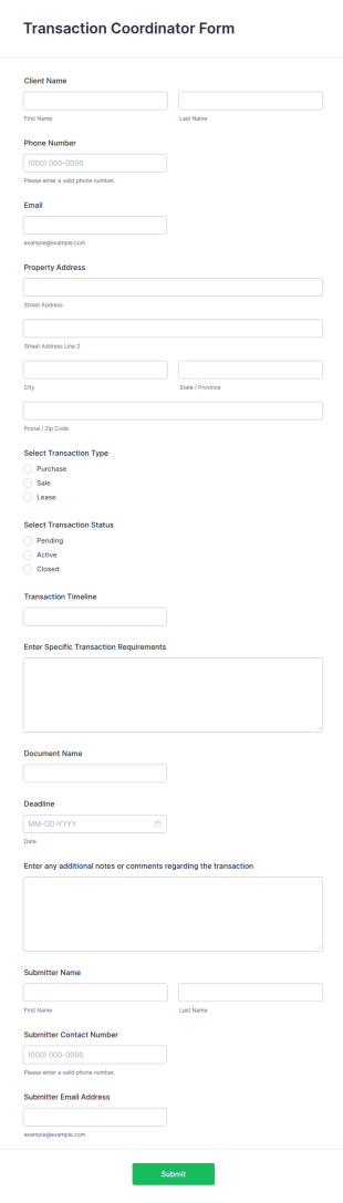 Transaction Coordinator Form Template