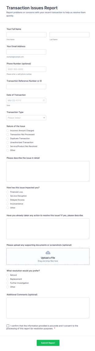 Transaction Issues Report Form Template