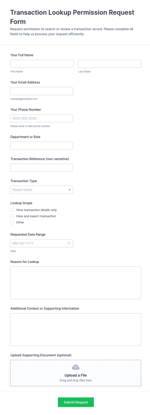 Transaction Lookup Permission Request Form Template