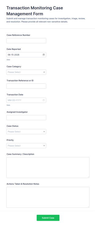 Transaction Monitoring Case Management Form Template