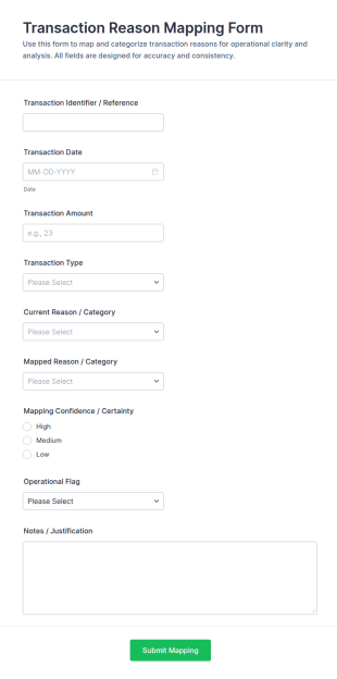 Transaction Reason Mapping Form Template