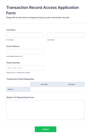 Transaction Record Access Application Form Form Template