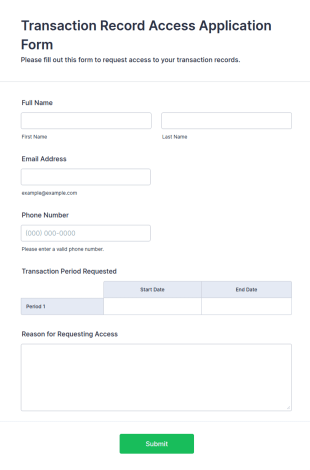 Transaction Record Access Application Form Template