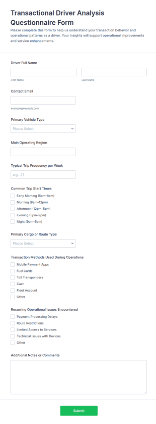 Transactional Driver Analysis Questionnaire Form Template