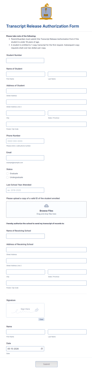 Transcript Release Authorization Form Template