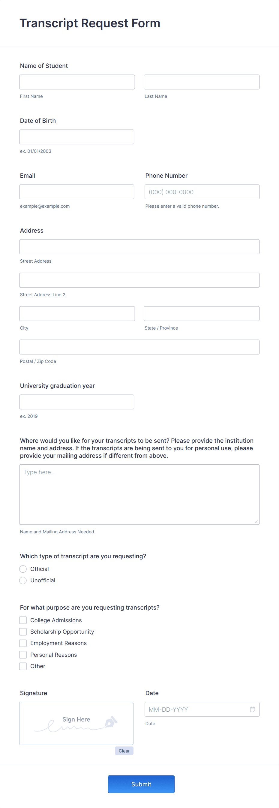 Transcript Request Form Template | Jotform