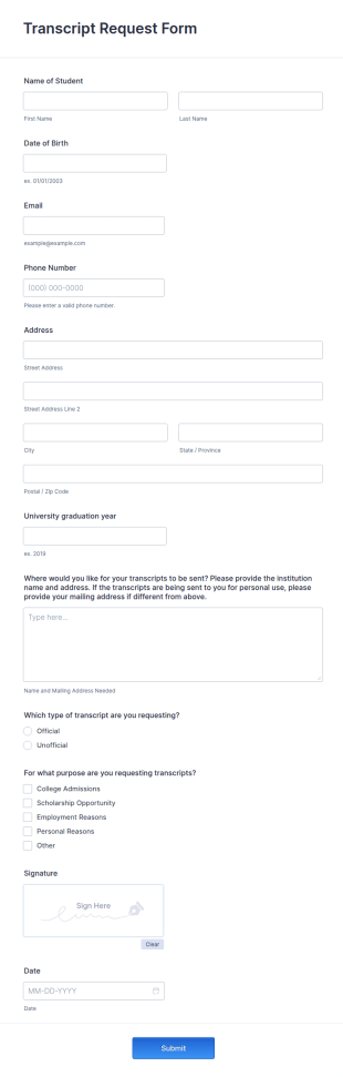 Transcript Request Form Template
