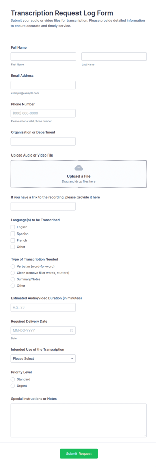 Transcription Request Log Form Template