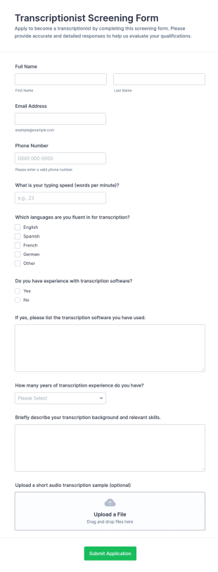 Transcriptionist Screening Form Template