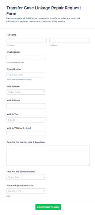 Transfer Case Linkage Repair Request Form Template