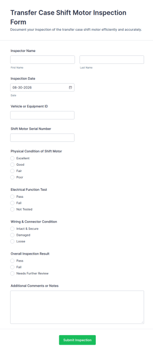 Transfer Case Shift Motor Inspection Form Template