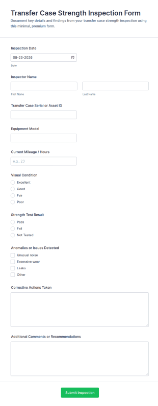 Transfer Case Strength Inspection Form Template