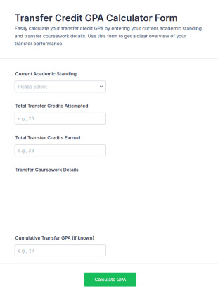Transfer Credit GPA Calculator Form Template