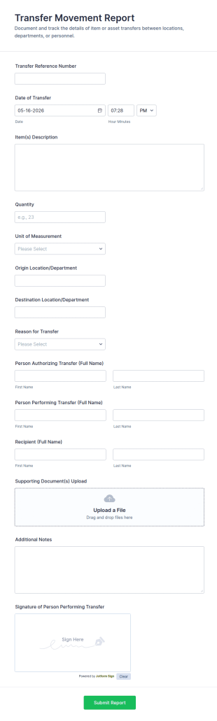 Transfer Movement Report Form Template