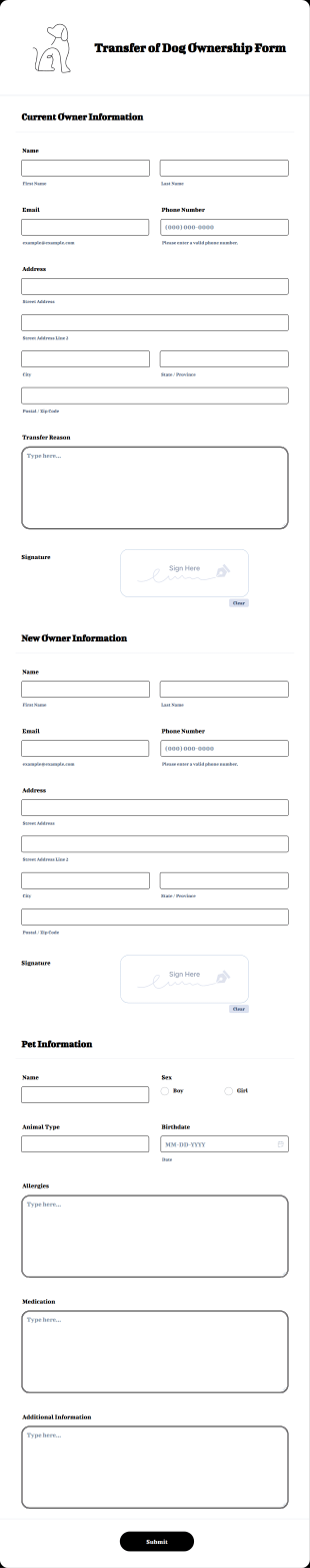 Transfer Of Dog Ownership Form Template