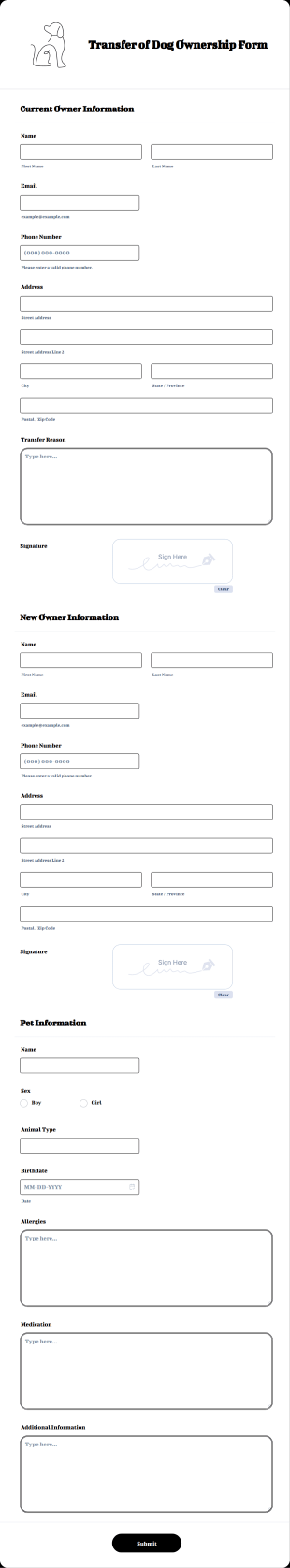 Transfer Of Dog Ownership Form Template