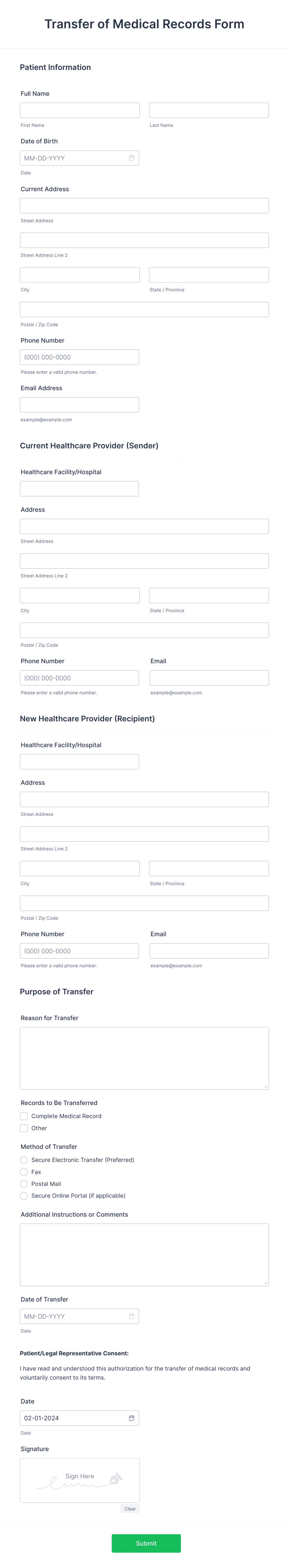 Transfer of Medical Records Form Template | Jotform