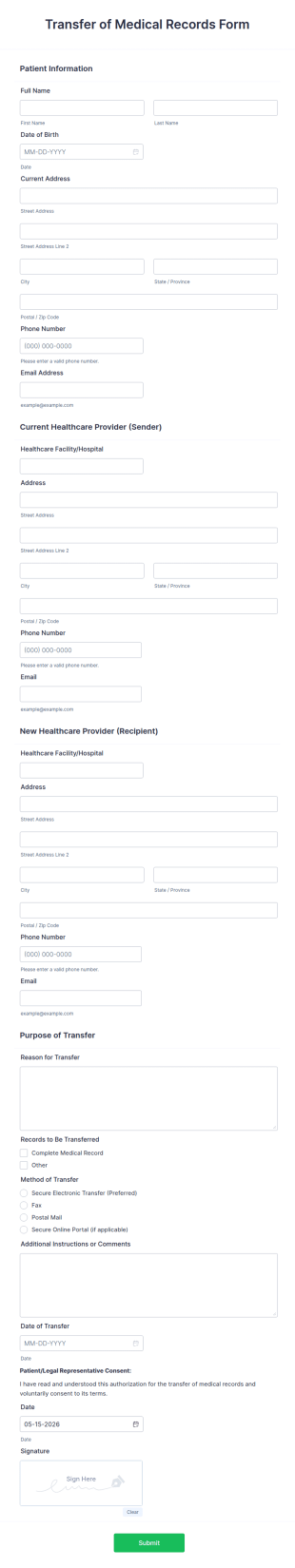 Transfer Of Medical Records Form Template