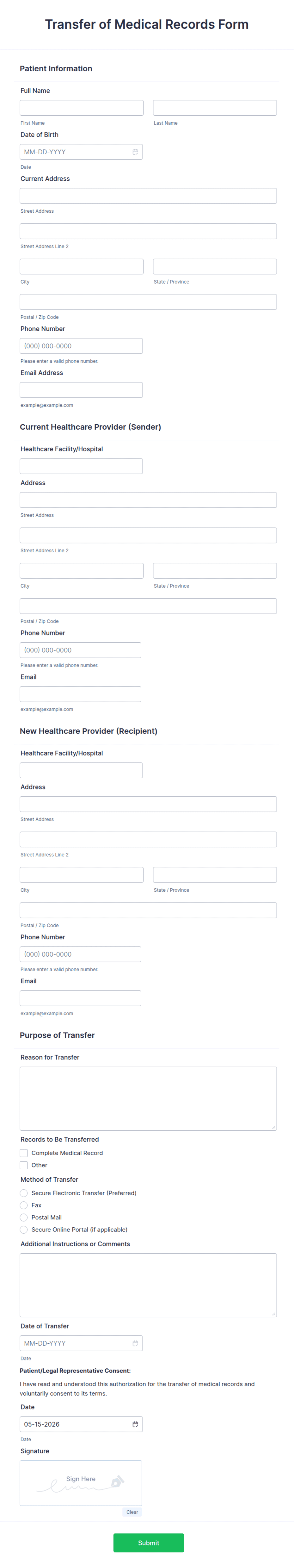 Gp209 Form.pdf Transfer of Medical Records Form Template | Jotform