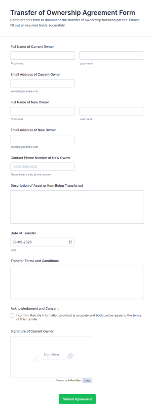 Transfer Of Ownership Agreement Form Template