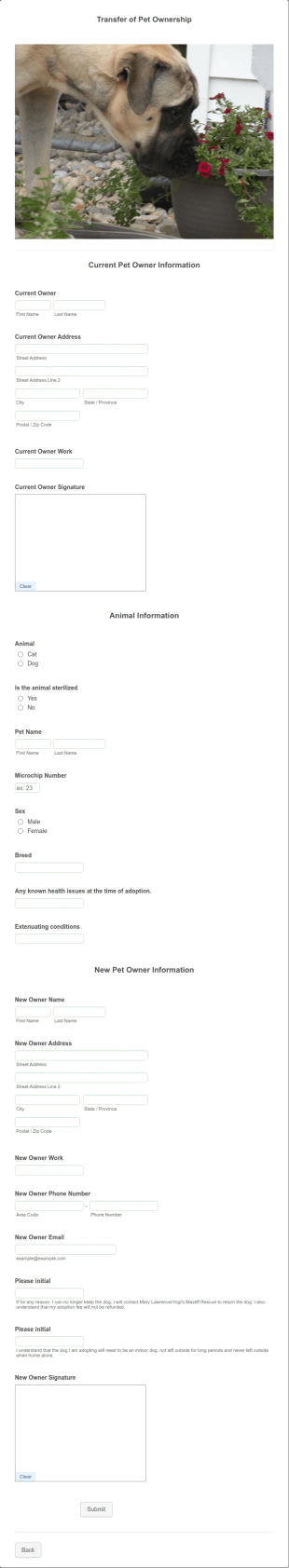 Transfer Of Pet Ownership Template
