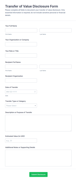 Transfer Of Value Disclosure Form Template