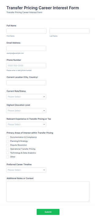 Transfer Pricing Career Interest Form Template