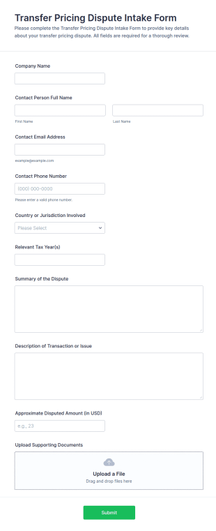 Transfer Pricing Dispute Intake Form Template
