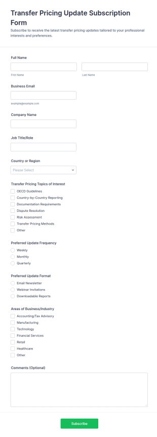 Transfer Pricing Update Subscription Form Template