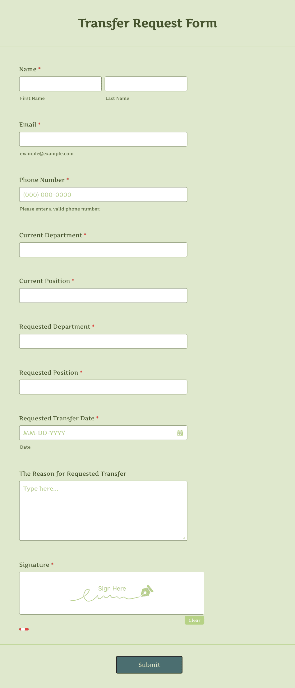 Transfer Request Form Template | Jotform