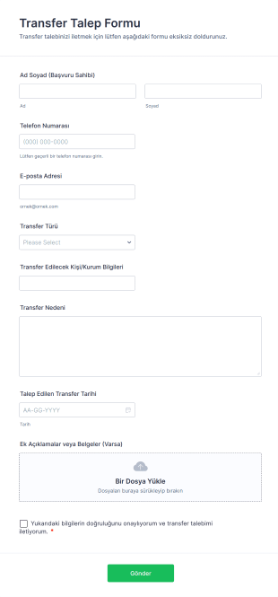 Transfer Talep Form Template