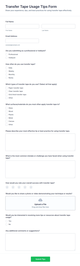 Transfer Tape Usage Tips Form Template